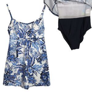 Swim Solutions Floral Padded Wireless Tummy Control Swimsuit Swim Dress Sz 10